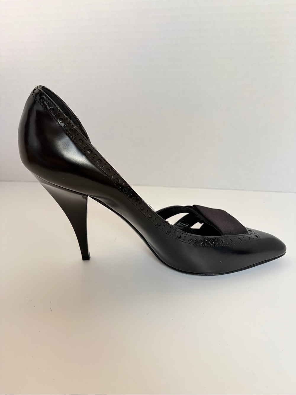 Gucci D’Orsay Stiletto Pumps Pointed Toe Trim Ribbon Satin Leather Black Size 39 - Picture 10 of 15